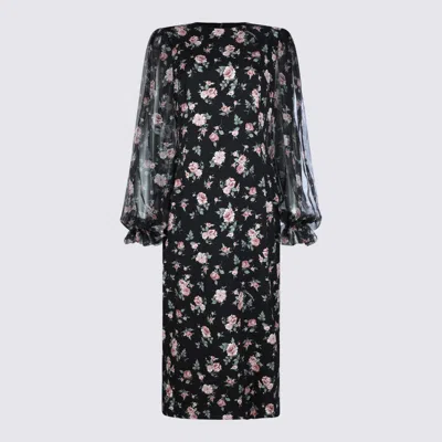Dolce & Gabbana Women Black Dress With Round Neckline And All-over Floral Motif In Silk Blend Woman