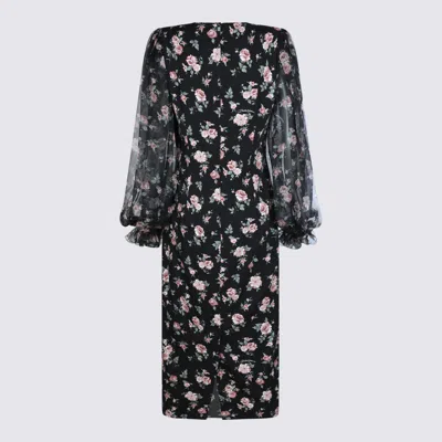 Dolce & Gabbana Women Black Dress With Round Neckline And All-over Floral Motif In Silk Blend Woman