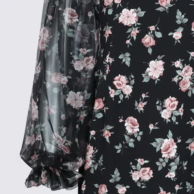 Dolce & Gabbana Women Black Dress With Round Neckline And All-over Floral Motif In Silk Blend Woman