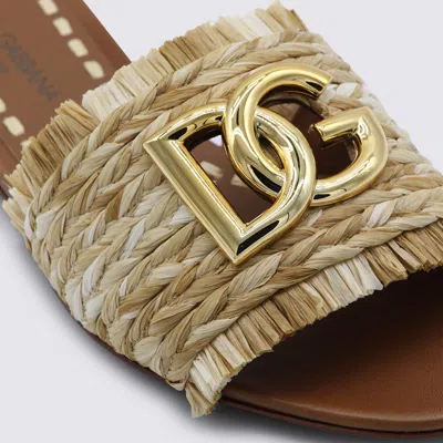 Dolce & Gabbana Ciabatte In Rafia Con Logo Oro Dolce E Gabbana In Brown