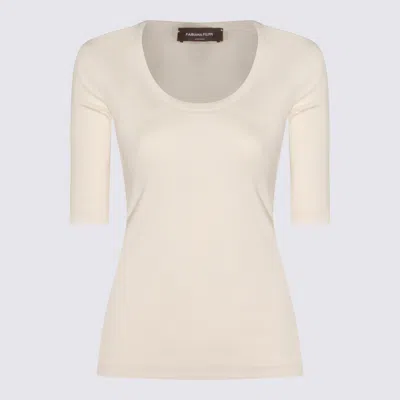 Fabiana Filippi Ribbed Cotton Jersey U Neck T-shirt Filo Diamante Detail In White