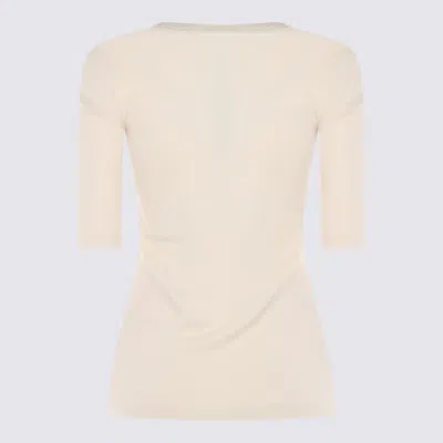 Fabiana Filippi Ribbed Cotton Jersey U Neck T-shirt Filo Diamante Detail In White
