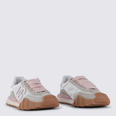 Dolce & Gabbana Dg Athletic Sneakers In Ivory And Pink Fabric And Leather In Multi