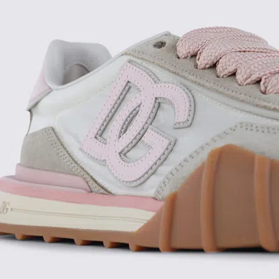 Dolce & Gabbana Dg Athletic Sneakers In Ivory And Pink Fabric And Leather In Multi