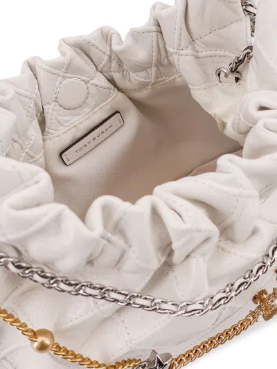 Tory Burch Mini Fleming Soft Distressed Drawstring Bag In White