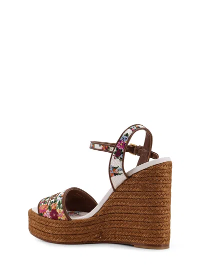 Dolce & Gabbana Leather-trimmed Embroidered Canvas Platform Wedge Sandals In Brown