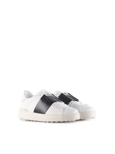 Valentino Calfskin Sneakers With Contrasting Bands And Rubber Studs In White