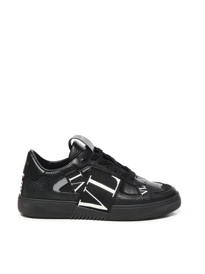 Valentino Garavani Black Calf Leather Bos Taurus Low Top Sneakers