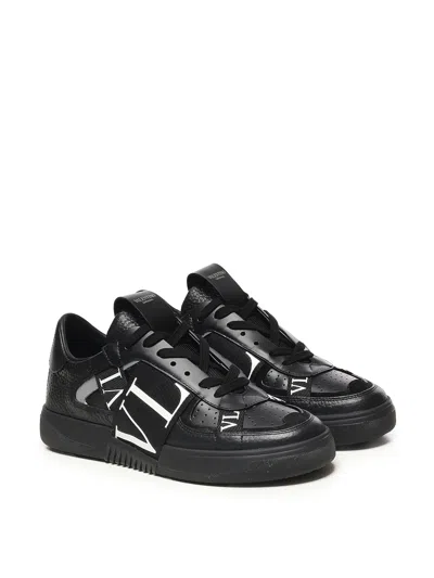 Valentino Garavani Black Calf Leather Bos Taurus Low Top Sneakers