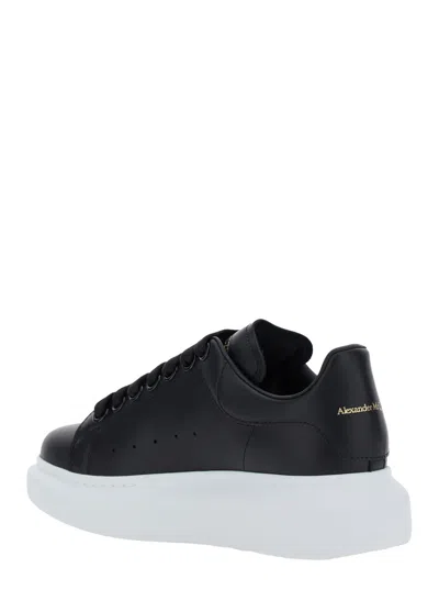 Alexander Mcqueen Black Low Top Sneakers With Logo Lettering On Tongue And Heel In Leather Woman In Multi