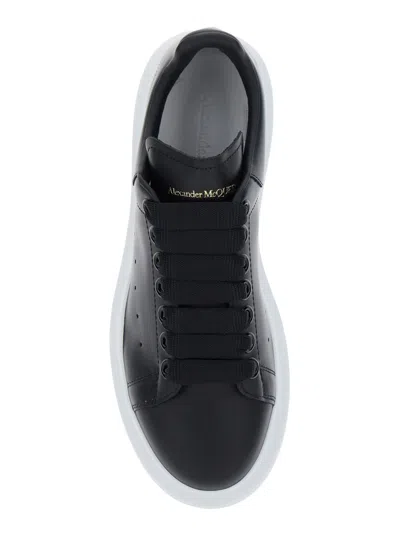 Alexander Mcqueen Black Low Top Sneakers With Logo Lettering On Tongue And Heel In Leather Woman In Multi