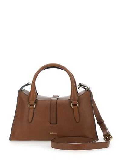 Mulberry Roxanne Brown Small Handbag With Adjustable And Removable Shoulder Strap And Two Front Pockets In Le