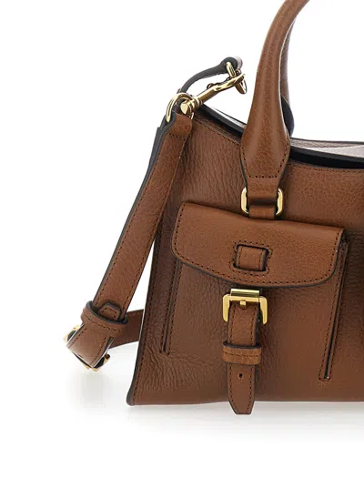 Mulberry Roxanne Brown Small Handbag With Adjustable And Removable Shoulder Strap And Two Front Pockets In Le