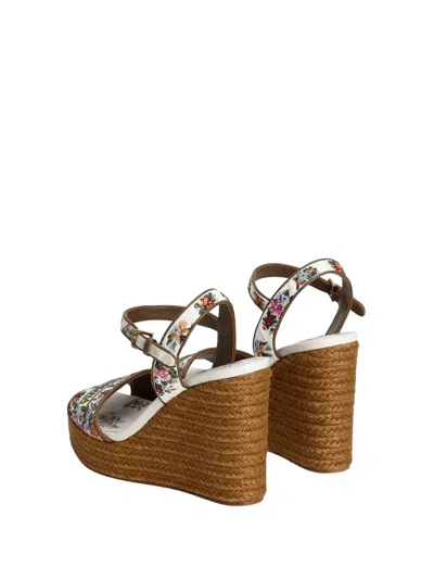 Dolce & Gabbana Leather-trimmed Embroidered Canvas Platform Wedge Sandals In Brown