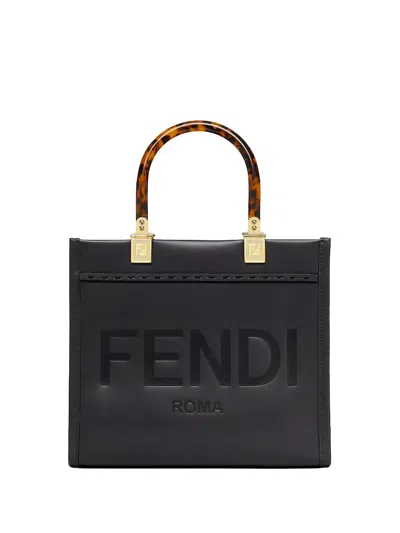Fendi Black Leather Medium Sunshine Shopper Tote Bag
