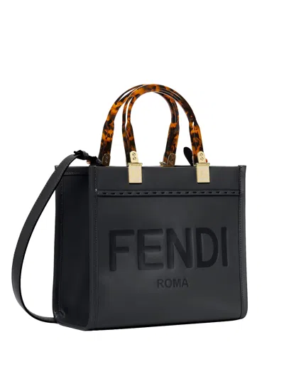 Fendi Black Leather Medium Sunshine Shopper Tote Bag