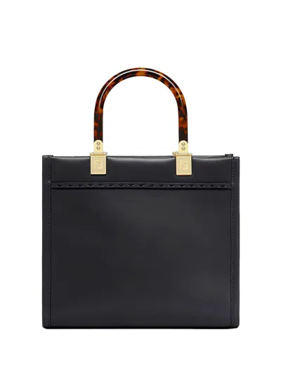 Fendi Black Leather Medium Sunshine Shopper Tote Bag