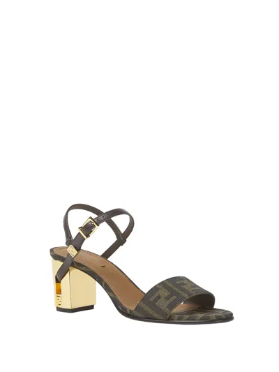 Fendi Women Delfina Medium Heel Sandals In Ff Jacquard In Multi