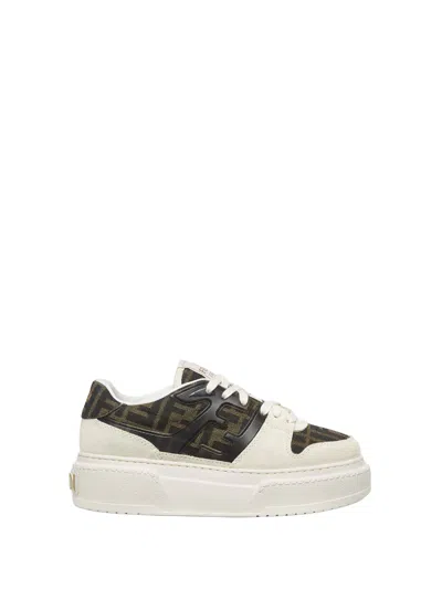 Fendi Women Multicolor Suede And Fabric Match Sneakers In Black