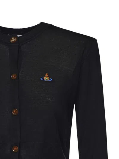 Vivienne Westwood Cropped Cardigan With Distinctive Buttons And Embroidered Emblem In Black