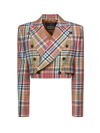 Vivienne Westwood Long Sleeve Cut Off Jacket Heather Check 44 Women In Multi