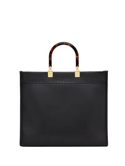 Fendi Black Leather Medium Sunshine Shopper Tote Bag In Black