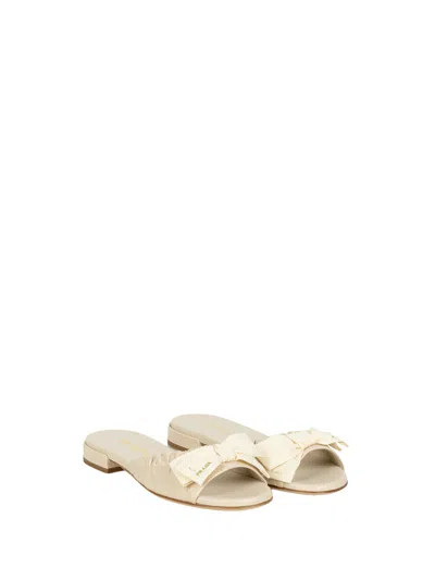 Prada Bow Slide Sandal In White