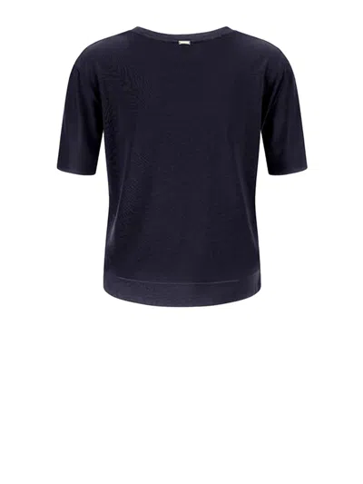 Herno Black Crewneck T-shirt With Logo Plaque On The Front In Cotton Blend Woman In Blue