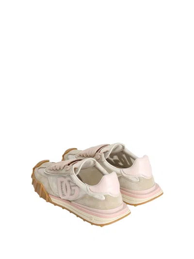 Dolce & Gabbana Dg Athletic Sneakers In Ivory And Pink Fabric And Leather In Multi