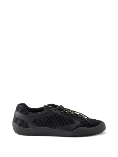 Prada Speedrock Leather And Mesh Fabric Sneakers Shoes In Black