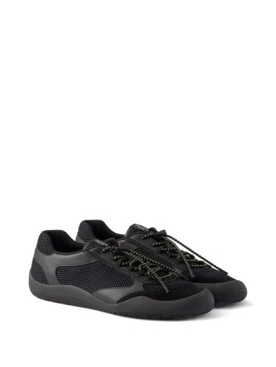 Prada Speedrock Leather And Mesh Fabric Sneakers Shoes In Black