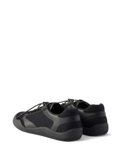 Prada Speedrock Leather And Mesh Fabric Sneakers Shoes In Black