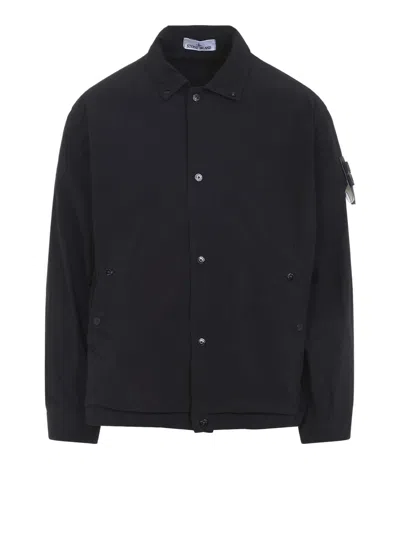 Stone Island Jacket Arm Patch Collared Design Front Pockets In Black