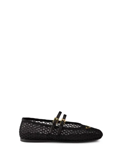 Prada Triangle Logo Mesh Ballet Flats In Black
