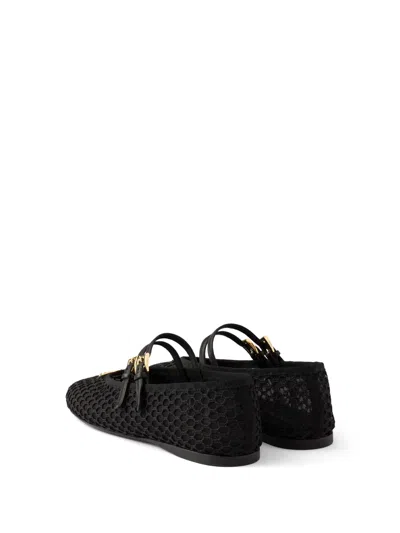 Prada Triangle Logo Mesh Ballet Flats In Black
