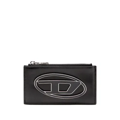 Diesel Rectangular Black Polyamide Clutch With Oval Emblem In Black