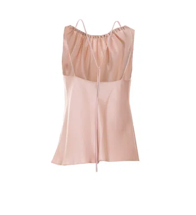 Pinko Carota Pink Sleeveless Top With Adjustable Spaghetti Straps And Ruched Neckline In Tech Fabric Woman In Neutral
