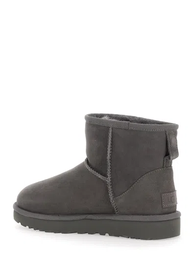 Ugg Classic Mini Grey Ankle Boots With Logo Patch On The Rear In Suede Woman In Gray