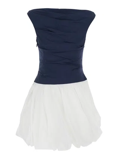 Simkhai Multicolor Salina Mini Dress With Boat Neckline And Bubble Skirt In Cotton Blend Woman In Blue