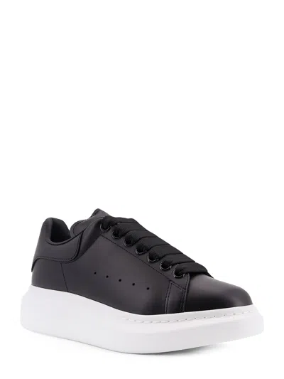 Alexander Mcqueen Black Low Top Sneakers With Logo Lettering On Tongue And Heel In Leather Woman In Multi