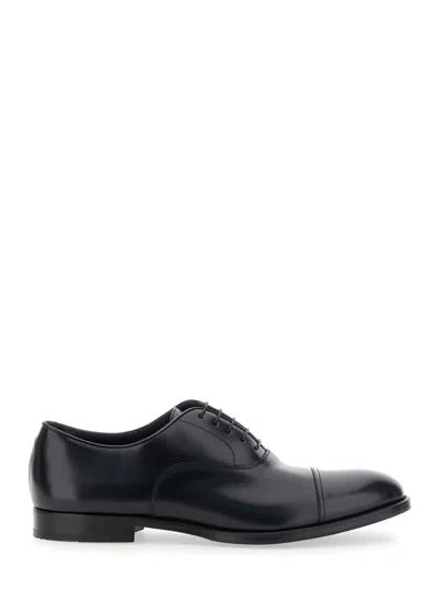 Doucal's Blue Oxford Shoes In Brushed Leather With Toe Cap In Black