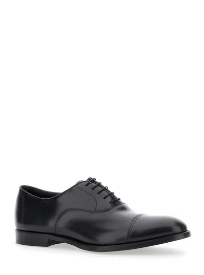 Doucal's Blue Oxford Shoes In Brushed Leather With Toe Cap In Black