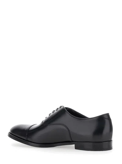 Doucal's Blue Oxford Shoes In Brushed Leather With Toe Cap In Black