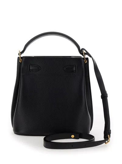 Mulberry Small Islington Black Bucket Bag With Twist Lock Closure In Hammered Leather In Blue