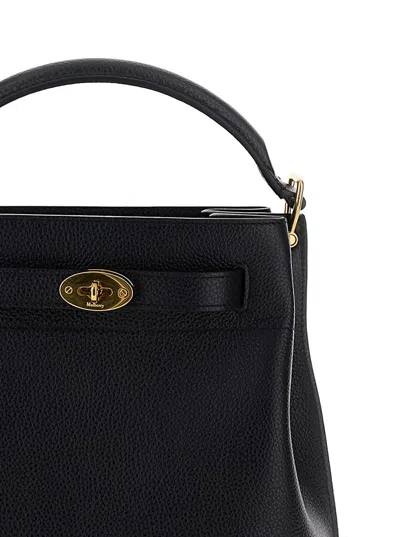 Mulberry Small Islington Black Bucket Bag With Twist Lock Closure In Hammered Leather In Blue