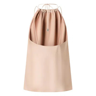 Pinko Carota Pink Sleeveless Top With Adjustable Spaghetti Straps And Ruched Neckline In Tech Fabric Woman In Neutral