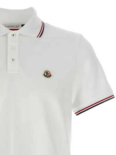 Moncler Cotton Piquet Polo Shirt With Tricolor Trim In White