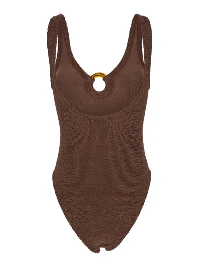 Hunza G Celine Brown One-piece Swimsuit With Ring In Elasticized Fabric Woman