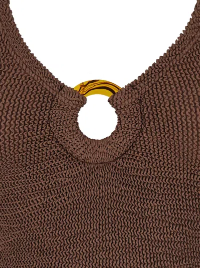 Hunza G Celine Brown One-piece Swimsuit With Ring In Elasticized Fabric Woman
