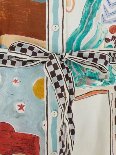 Alemais Michelle Multicolor Mini Dress With Classic Collar And All-over Geometric Motif In Linen Woman